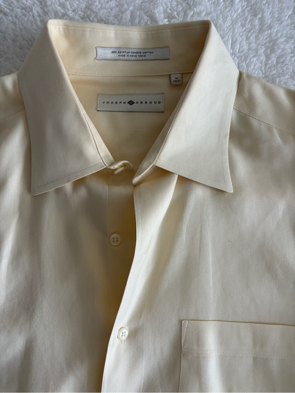 Joseph Abboud Pale Yellow Herringbone Egyptian Cotton Dress Shirt Size 17 34/35 - Picture 2 of 6